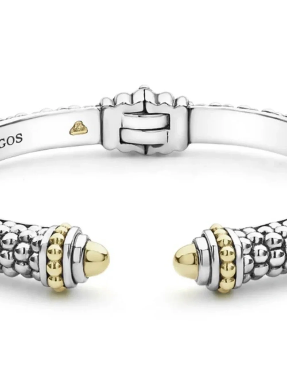 LAGOS Caviar Lux Sterling & 18k Hinged Cuff Bracelet